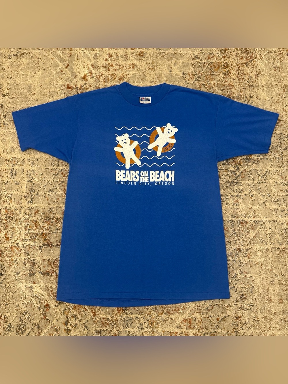 VTG 1990 Hanes Bears on Beach Graphic T Shirt XL Blue